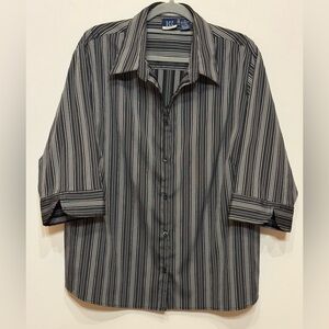 Women’s DCC Stretch Black and Gray Stripe Blouse Size 2X EUC 3
